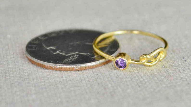 Gold Amethyst Infinity Ring, Gold Filled Ring, Stackable Rings, Mothers Ring, February Birthstone, Gold Infinity Ring, Gold Knot Ring image 3