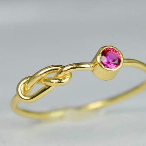 14k Gold Ruby Infinity Ring, 14k Gold Ring, Stackable Rings, Mother's Ring, July Birthstone Ring, Gold Infinity Ring, Gold Knot Ring image 3