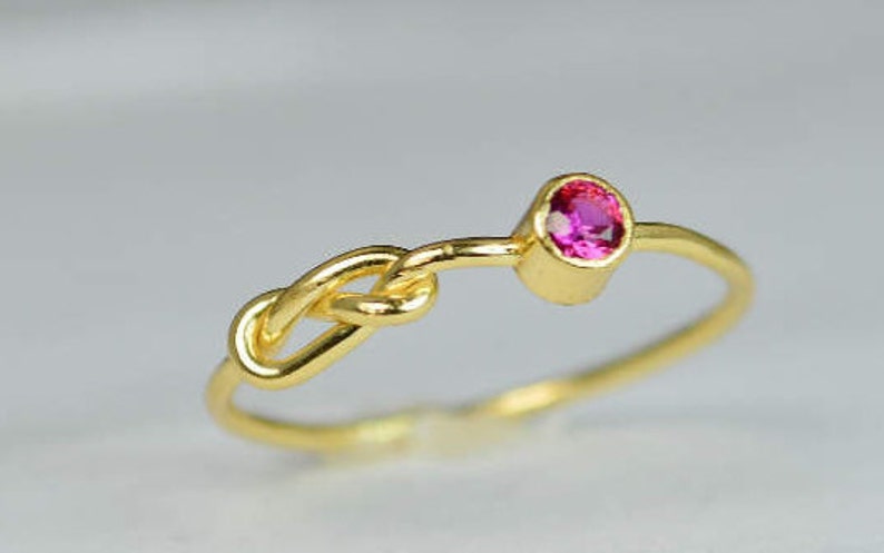 14k Gold Ruby Infinity Ring, 14k Gold Ring, Stackable Rings, Mother's Ring, July Birthstone Ring, Gold Infinity Ring, Gold Knot Ring image 3