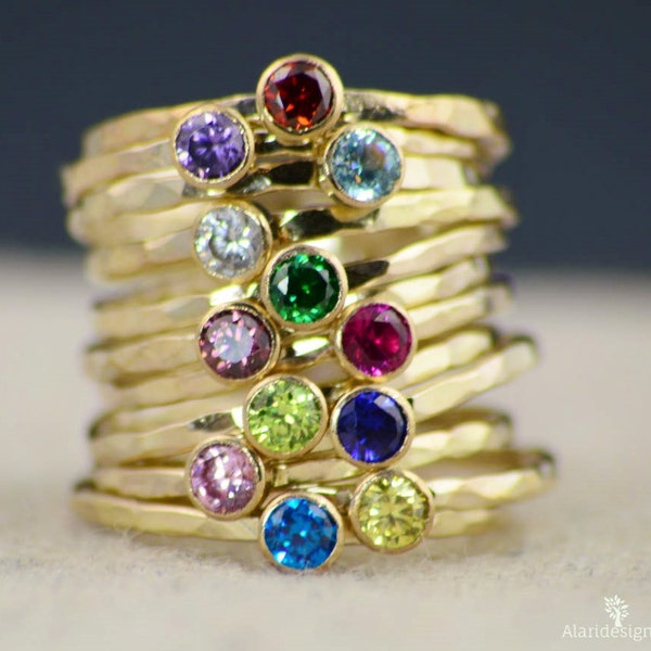 Dainty Gold Filled Topaz Ring Hammered Gold Stacking Rings image 2