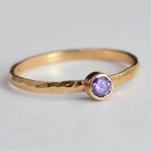 Classic Solid 14k Rose Gold Amethyst Ring, Solitaire Ring, Purple Ring, Real Gold, February Birthstone, Mothers Ring, Solid Rose Gold, Band image 1