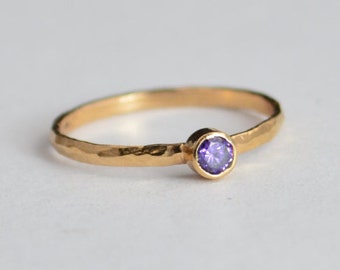 Classic Solid 14k Rose Gold Amethyst Ring, Solitaire Ring, Purple Ring, Real Gold, February Birthstone, Mothers Ring, Solid Rose Gold, Band