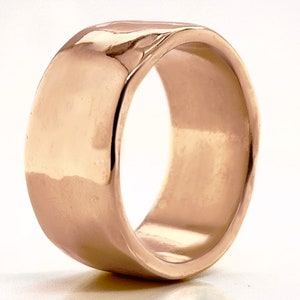 9mm Wide Solid Rose Gold Hammered Wedding Band, Choose 10k, 14k, or 18k Rose Yellow Gold, Rustic Wedding Ring, Heavy Rose Gold Ring image 1