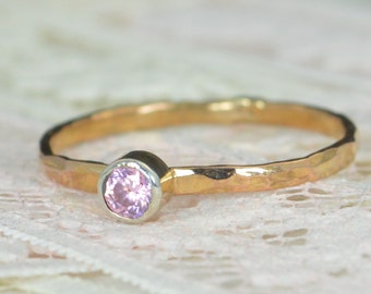 Pink Tourmaline Engagement Ring, 14k Rose Gold, Pink Tourmaline Wedding Ring Set, Rustic Wedding Ring Set,October Birthstone, Solid 14k Ring