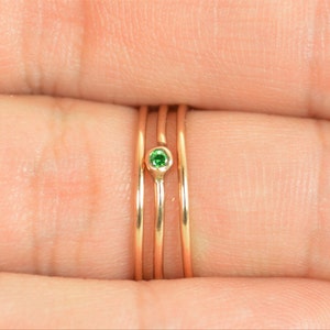 Tiny CZ Emerald Ring, Rose Gold Filled Emerald Stacking Ring, Green Emerald Ring, Emerald Mothers Ring, May Birthstone, Emerald Ring image 2