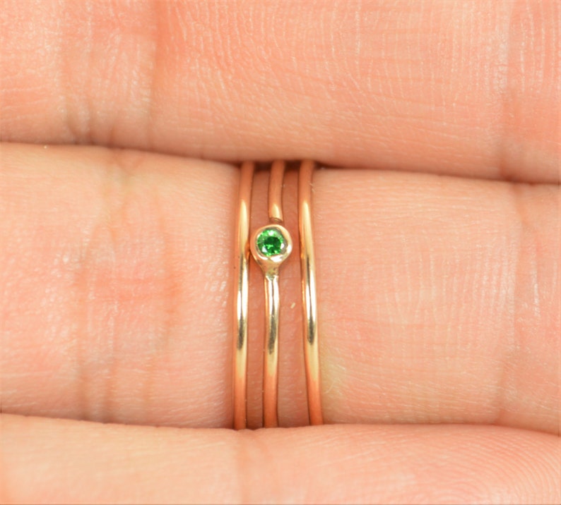 Tiny CZ Emerald Ring, Rose Gold Filled Emerald Stacking Ring, Green Emerald Ring, Emerald Mothers Ring, May Birthstone, Emerald Ring image 2