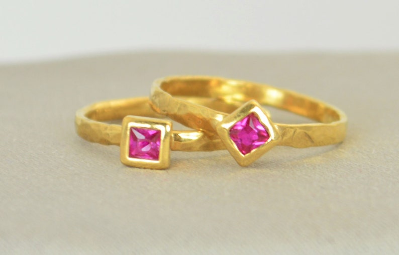 Square Ruby Ring Ruby Gold Ring July's Birthstone Ring image 1