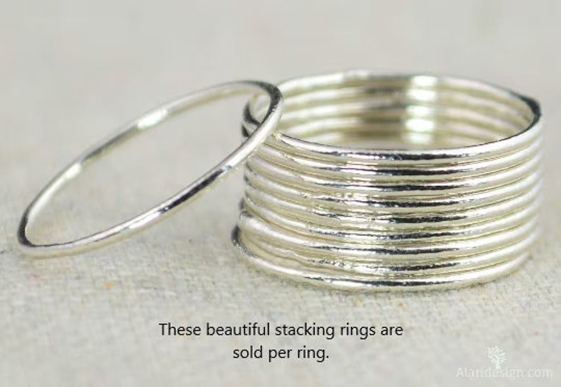 Thin Round Sterling Silver Stackable Rings, Stacking Rings, Dainty Silver Ring, Silver Boho Ring, Rustic Silver Rings, Thin Silver Rings image 1