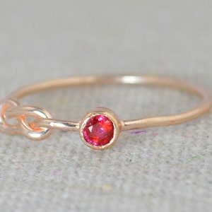 Ruby Infinity Ring, Rose Gold Filled Ring, Stackable Rings, Mothers Ring, July Birthstone Ring, Red Ring, Rose Gold Knot Ring, Band image 1