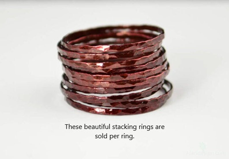 Super Thin Cherry Copper Stackable Rings, Copper Ring, Skinny Ring, Copper Band, Red Copper Ring, Hammered Copper Ring, Arthritis Ring image 1