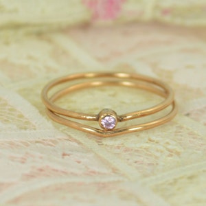 Tiny Pink Tourmaline Ring Set, Solid 14k Rose Gold Wedding Set, Stacking Ring, 14k Gold Tourmaline Ring, October Birthstone, Bridal Set image 3