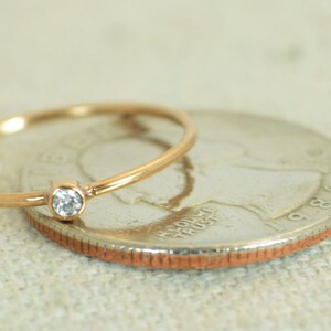 Tiny Rose Gold CZ Diamond Ring, Mother's Ring, April Birthstone, Tiny Ring, Gold Ring, Dainty Ring, Stacking Ring, CZ Diamond Ring, Diamond image 3