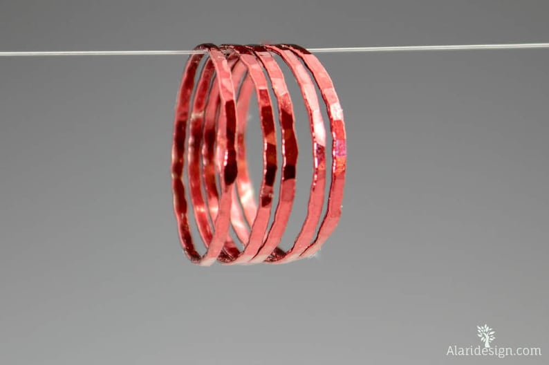 Super Thin Cherry Silver Stackable Rings Red Ring Stack | Etsy