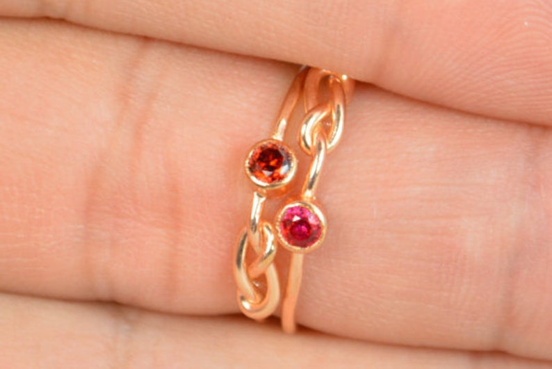 Ruby Infinity Ring, Rose Gold Filled Ring, Stackable Rings, Mothers Ring, July Birthstone Ring, Red Ring, Rose Gold Knot Ring, Band image 2