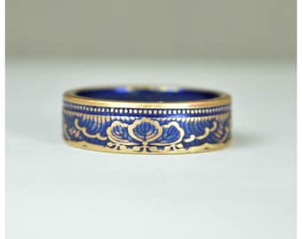 Japanese Coin Ring, Blue Ring, Wave Ring, Japanese Art, Brass Ring, Blue band. unique ring, bohemian ring, Art nouveau, 21st anniversary