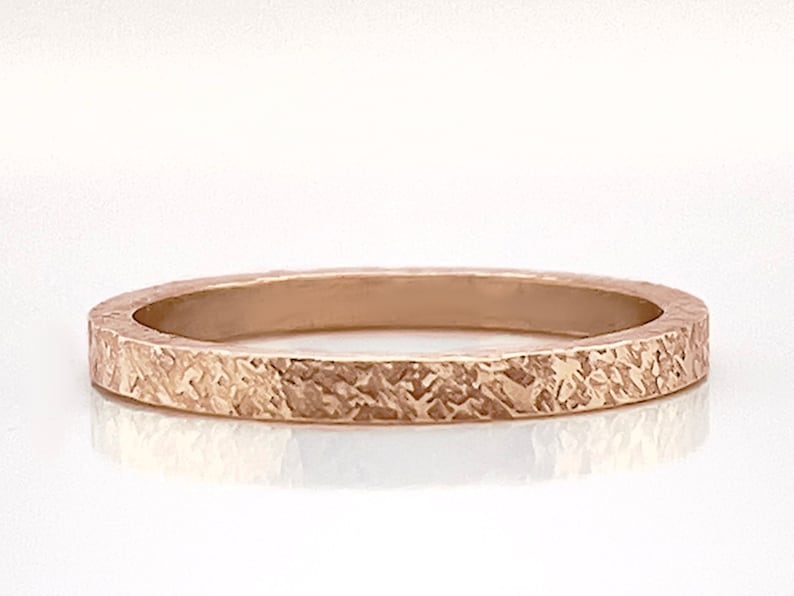 2mm Flat Raw Silk Finished Rose Gold Ring 10k, 14k, or 18k, Solid Gold, Rose gold Band, Squared Rose Gold Ring, minimal wedding band image 3