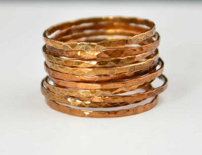 Super Thin Golden Copper Stackable Rings, Copper Ring, Skinny Ring, Copper Band, Gold Copper Ring, Hammered Ring, Arthritis Ring, Alari image 1