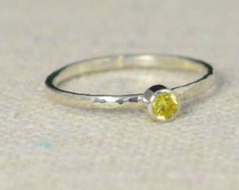 Classic Sterling Silver Topaz  Ring, 3mm Silver solitaire, Yellow Ring, Silver jewelry, November Birthstone, Mothers Ring, Silver band