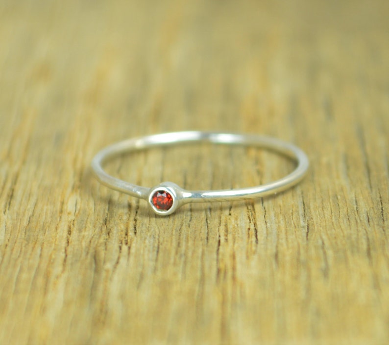 Tiny Garnet Ring, Garnet Stacking Ring, Sterling Garnet Ring, Garnet Mothers Ring, January Birthstone, Garnet Rings, Tiny Silver Ring image 1