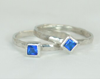 Square Zircon Ring, Blue Zircon White Gold Ring, Decembers Birthstone Ring, Square Stone Mothers Ring, Square Stone Ring,