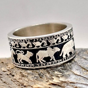 Buddhist Statement Ring, animal Ring, Heavy Sterling Silver Ring. 8mm Wide Ring, Sri Lanka Art Ring, 10mm wide Unique Unisex Wedding Band. image 3