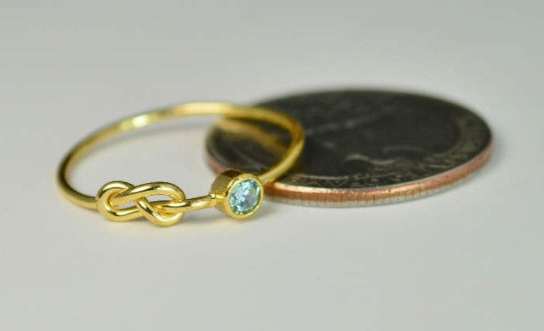 14k Gold Aquamarine Infinity Ring, 14k Gold Ring, Stackable Rings, Mother's Ring, March Birthstone, Gold Infinity Ring, Gold Knot Ring image 4