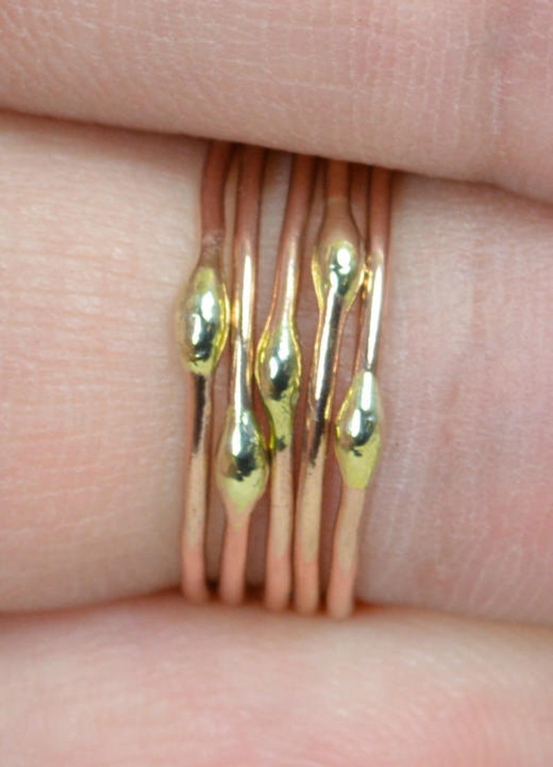 Unique Rose Gold and Solid 14k Gold Dew Drop Stacking Rings,Bimetal Ring, Hippie Ring, Gold Boho Rings, Gold Dew Drop Rings, Bohemian Ring image 2