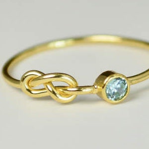 14k Gold Aquamarine Infinity Ring, 14k Gold Ring, Stackable Rings, Mother's Ring, March Birthstone, Gold Infinity Ring, Gold Knot Ring image 1