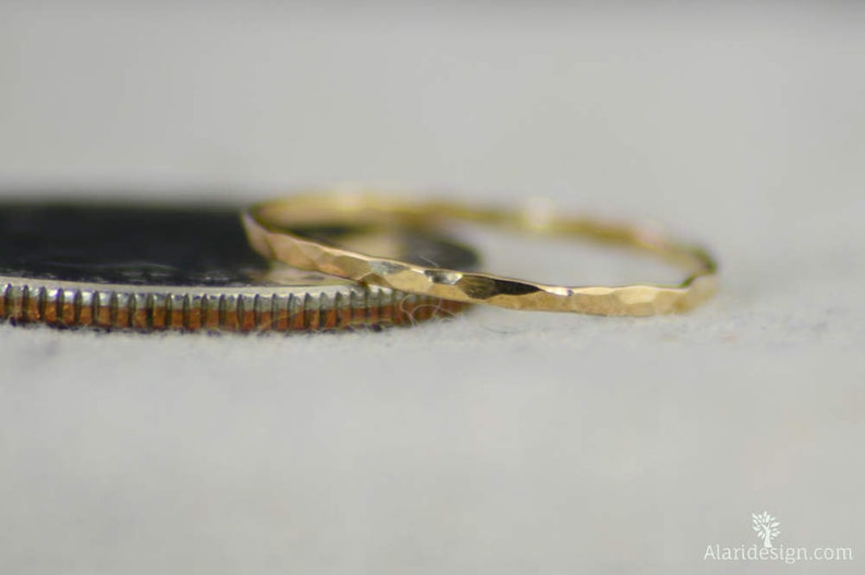 Super Thin 14k Gold Hammered Band, 14k Gold Filled, Gold Band, Stacking Rings, Simple Gold Ring, Hammered Gold bands, Dainty Gold Ring, Ring image 4