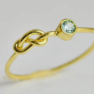 14k Gold Aquamarine Infinity Ring, 14k Gold Ring, Stackable Rings, Mother's Ring, March Birthstone, Gold Infinity Ring, Gold Knot Ring image 3