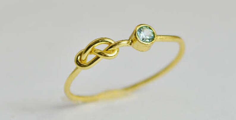 14k Gold Aquamarine Infinity Ring, 14k Gold Ring, Stackable Rings, Mother's Ring, March Birthstone, Gold Infinity Ring, Gold Knot Ring image 3