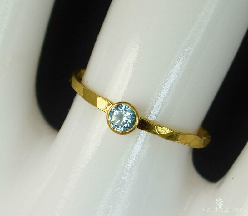 Dainty Solid 14k Gold Aquamarine Ring, Gold Solitaire, Solitaire Ring, Solid Gold, March Birthstone, Mothers Ring, Solid Gold Band, Gold image 1