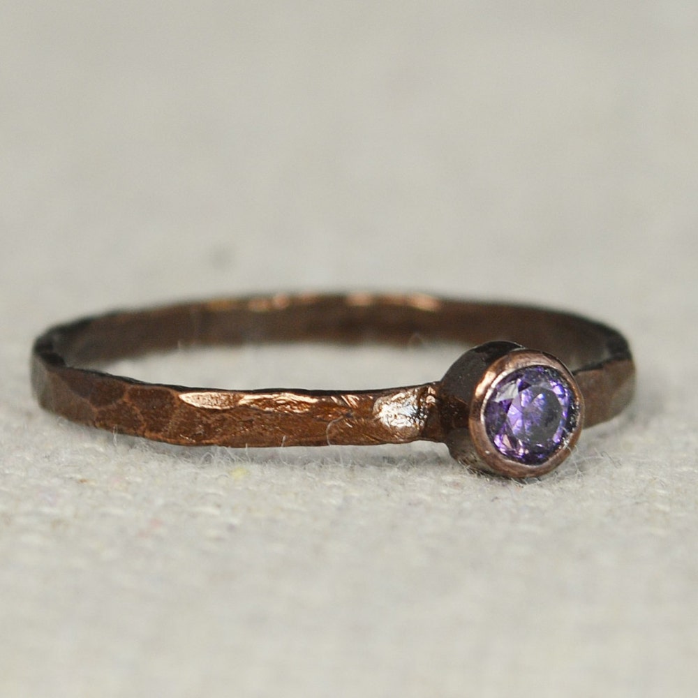 Bronze Copper Amethyst Ring Classic Size Stackable Rings image 0