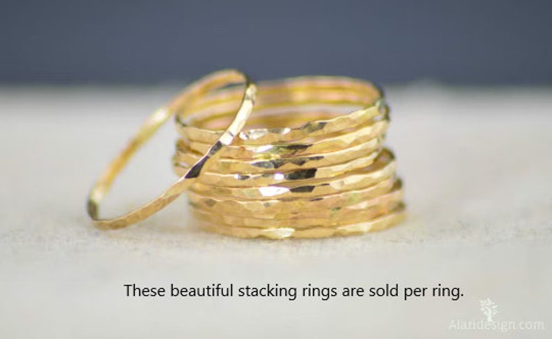 Thin 14k Gold Filled Stacking Ring Beautful Hammered Yellow image 1