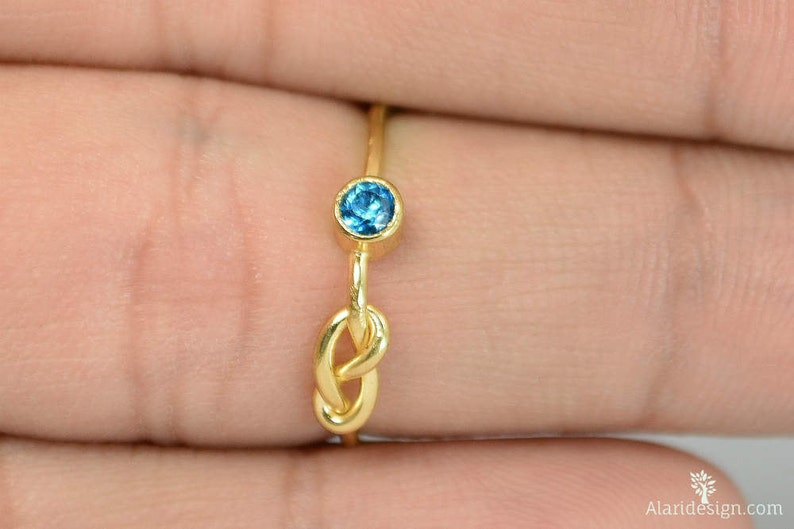 14k Blue Zircon Infinity Ring, 14k Gold Ring, Stackable Rings, Mother's Ring, December Birthstone Ring, Gold Infinity Ring, Gold Knot Ring image 2