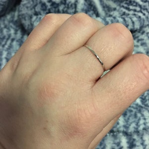 Solid White Gold Stacking Ring 10k, 14k, or 18k Real Gold, Dainty, Rustic & Unique, Thin, Minimalist and Lightweight image 6