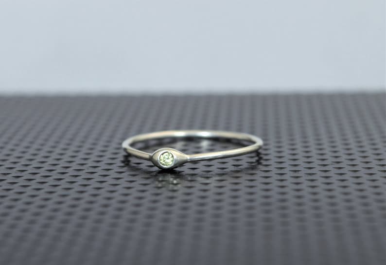 Dainty Silver Peridot Mothers Ring,Peridot Birthstone, Tiny Peridot Ring, Dew Drop Ring, Sterling Silver, Stacking Ring,August Birthday Gift image 1