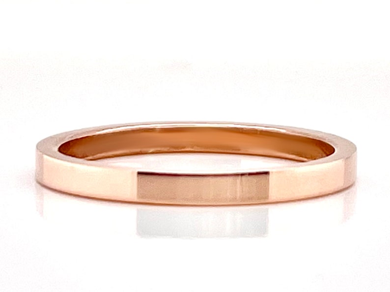 2mm Flat Rose Gold Ring 10k, 14k, or 18k, Solid Gold, Rose gold Band, Squared Rose Gold Ring, Real gold, minimal wedding band, Rose Gold image 3