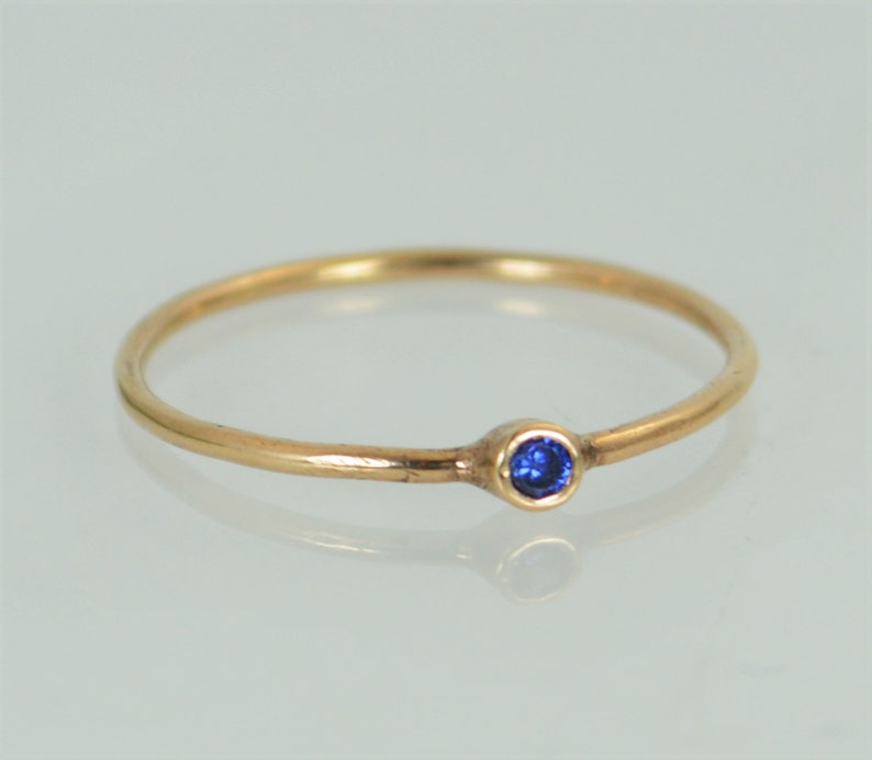 Tiny Sapphire Ring, Sapphire Stacking Ring, Solid 14k Rose Gold Sapphire Ring, Sapphire Mothers Ring, September Birthstone, Sapphire Ring image 3