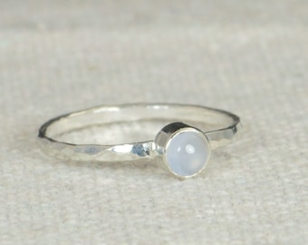 Small Silver Blue Chalcedony  Ring, Sterling Silver Solitaire, Blue Stone Ring, Silver Jewelry, Black Solitaire, Solitaire Ring, Silver Band