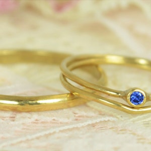 Tiny Sapphire Ring Set, Solid 14k Gold Wedding Set, Stacking Ring, Solid 14k Gold Sapphire Ring, September Birthstone, Bridal Set, Gold image 3