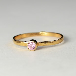 Classic Solid 14k Rose Gold Tourmaline Ring, 3mm Solitaire, Pink Ring, Real Gold, October Birthstone, Mothers Ring, Solid Rose Gold, band image 1