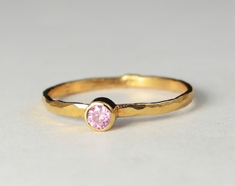 Classic Solid 14k Rose Gold Tourmaline Ring, 3mm Solitaire, Pink Ring, Real Gold, October Birthstone, Mothers Ring, Solid Rose Gold, band