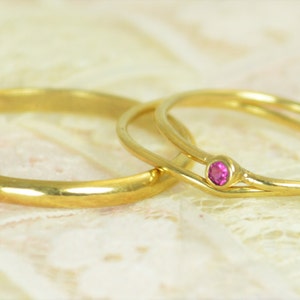 Tiny Ruby Ring Set, Solid Gold Wedding Set, Stacking Ring, Solid 14k Gold Ruby Ring, July Birthstone, Bridal Set, Gold, Engagement Rings image 3