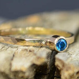 Classic Solid 14k Gold Blue Zircon Ring, 3mm gold solitaire, solitaire ring, real gold, December Birthstone, Mothers RIng, Solid gold band image 1