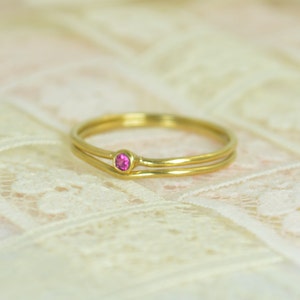 Tiny Ruby Ring Set, Solid Gold Wedding Set, Stacking Ring, Solid 14k Gold Ruby Ring, July Birthstone, Bridal Set, Gold, Engagement Rings image 2