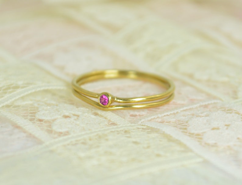 Tiny Ruby Ring Set, Solid Gold Wedding Set, Stacking Ring, Solid 14k Gold Ruby Ring, July Birthstone, Bridal Set, Gold, Engagement Rings image 2