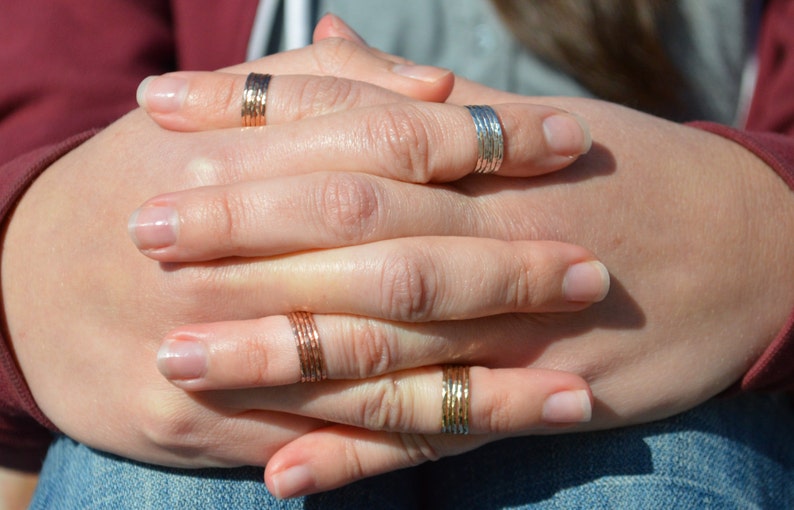 Rose Gold Midi Ring, Rose Gold Filled, Dainty Midi Rings, Hammered Midi Rings, Gold Knuckle Ring, Stacking Rings, Thin Midi Rings, Alari image 3