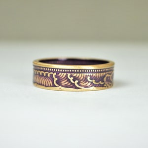 Japanese Coin Ring, Purple Ring, Wave Ring, Japanese Art, Brass Ring, Purple band. unique ring, bohemian ring, Art nouveau, 21st anniversary image 4