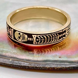 Yellow Gold Gothic Ring, Memento Mori Jewelry, Mourning Ring, Skeleton Ring, memorial ring, Free Inside Ring Engraving image 6